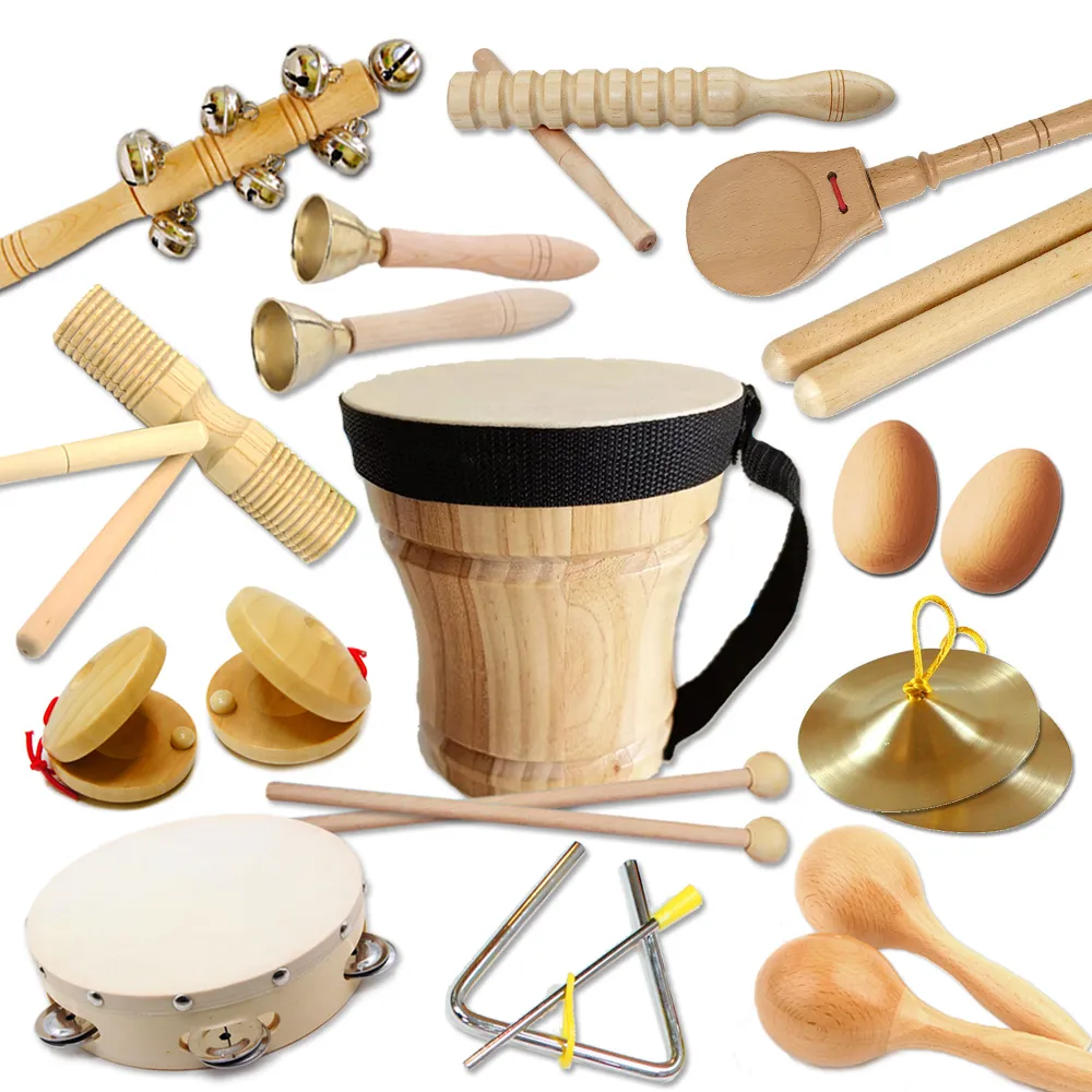 【美佳音樂】打擊樂器 羊皮實木手拍鼓-原木13件組(含袋)
