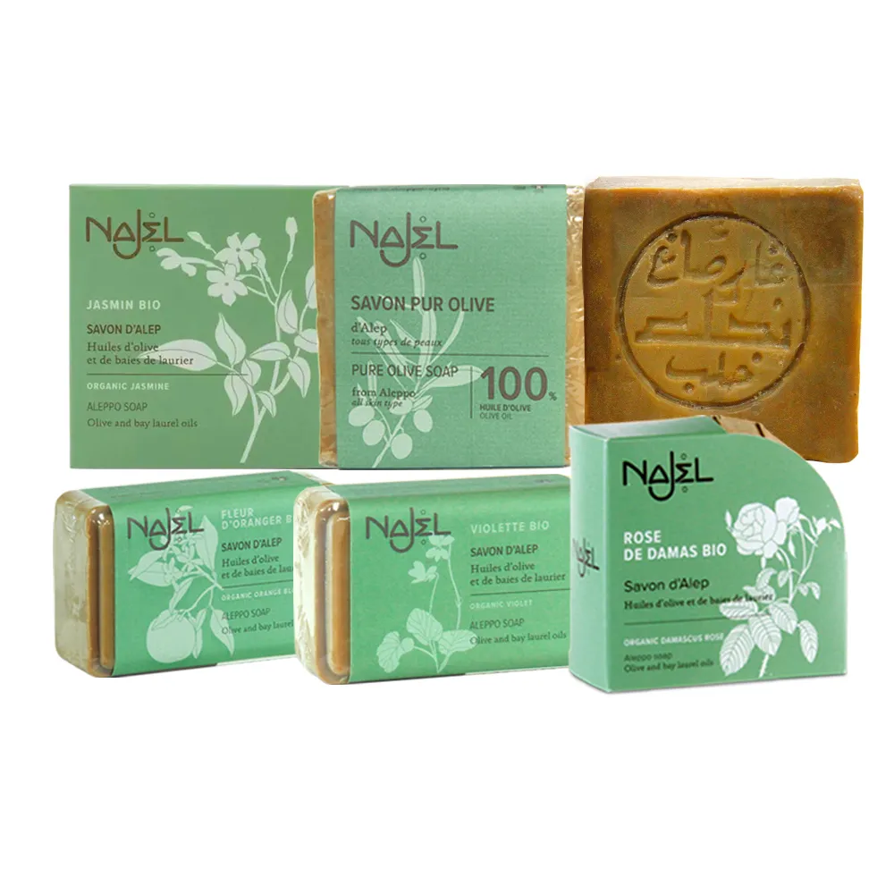 【NAJEL】阿勒坡手工古皂香皂多件組(月桂油12%原味玫瑰橙花茉莉橙花木質)