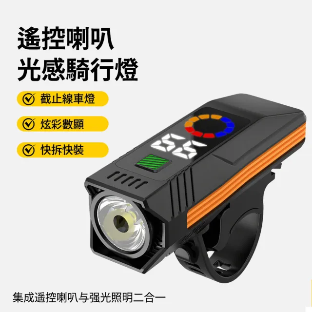 【AMKE】智能感光LED自行車燈 USB充電騎行燈 山地車公路車前燈 數顯電量 夜騎手電筒 腳踏車單車燈