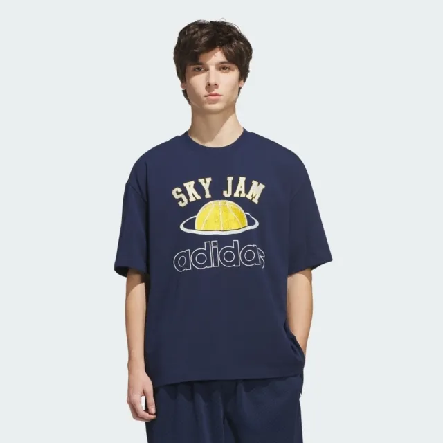 【adidas 愛迪達】Skyjam Gfx Tee 男女 T恤 運動上衣 休閒短袖 深藍 印花(IA2394)