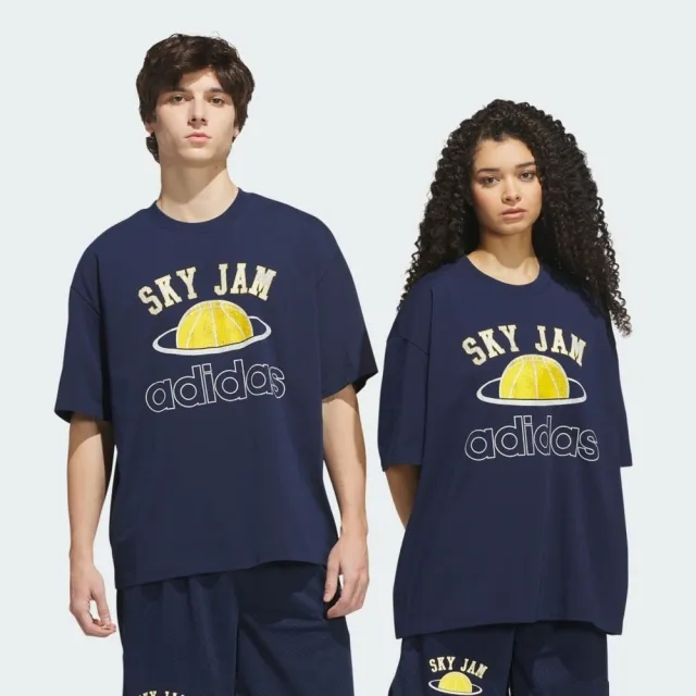 【adidas 愛迪達】Skyjam Gfx Tee 男女 T恤 運動上衣 休閒短袖 深藍 印花(IA2394)