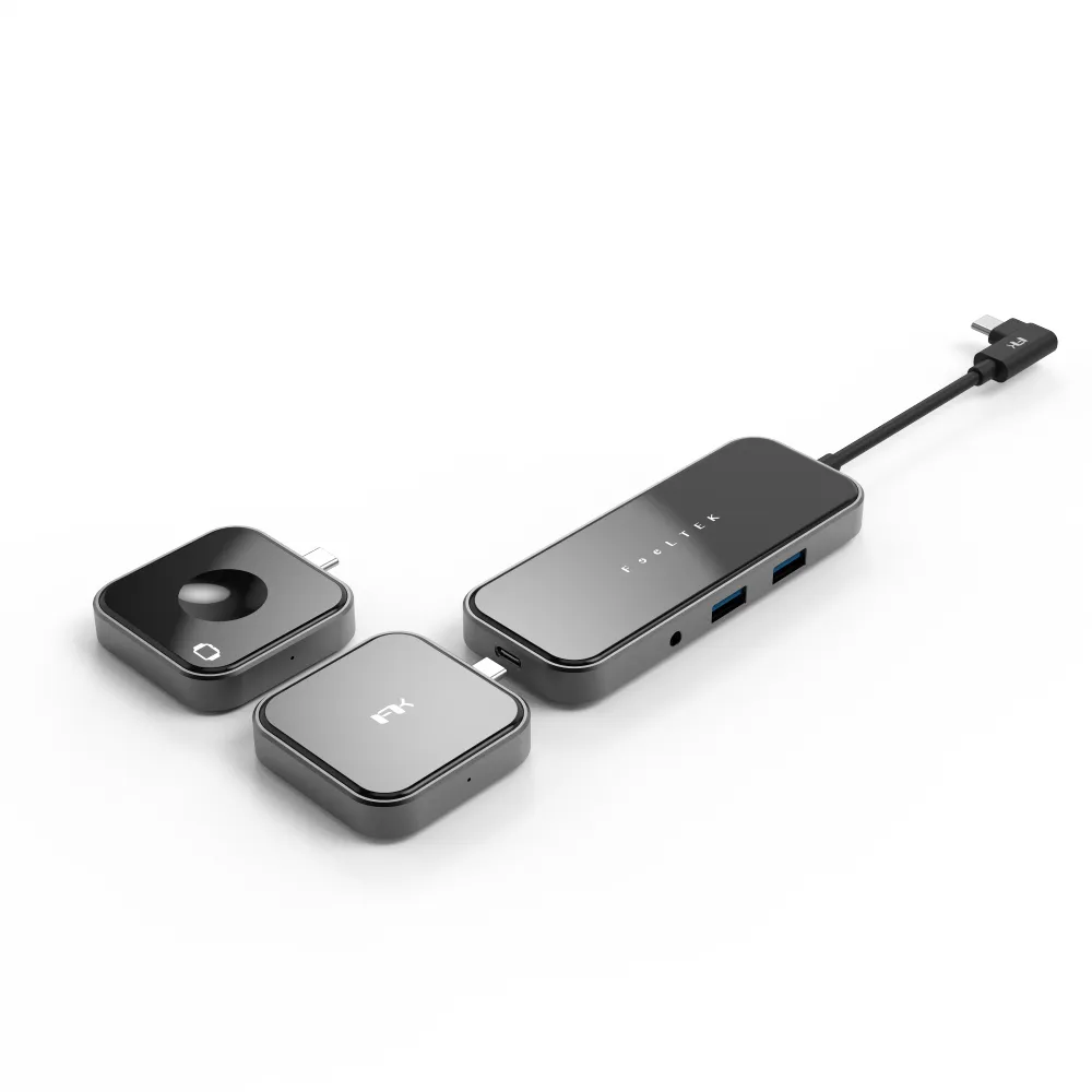 【Feeltek】玻璃 8合1 無線充電組合式USB-C Hub多功能隨身集線器(影音充電 擴充無線)