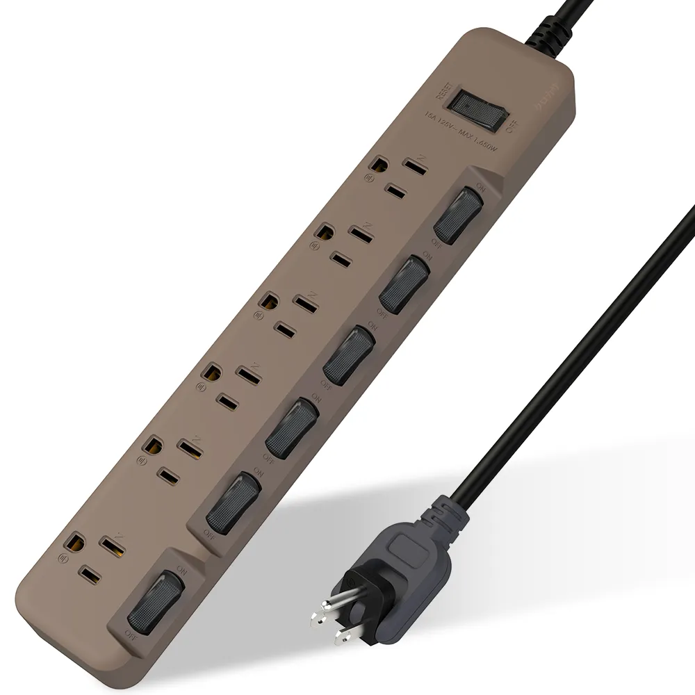 【iPlus+ 保護傘】7切6座3P延長線2.7M-黑傘消光拿鐵系列(KU-3766-9-LT)