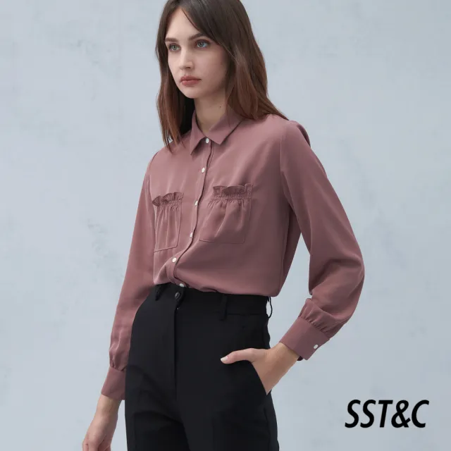 【SST&C】女裝 琥珀褐襯衫領開襟花邊口袋上衣7662210004(雙11精選)