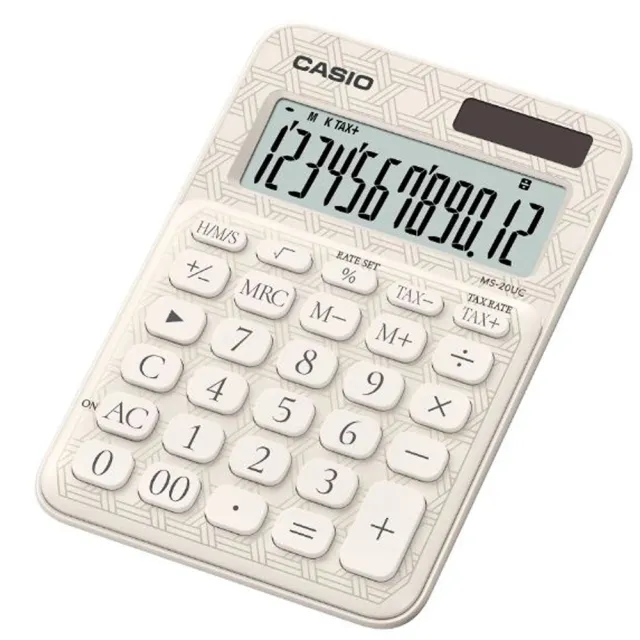 【CASIO 卡西歐】12位元傳統和風紋樣計算機-MS-20UC-JWE竹編白(60周年限定特仕版)