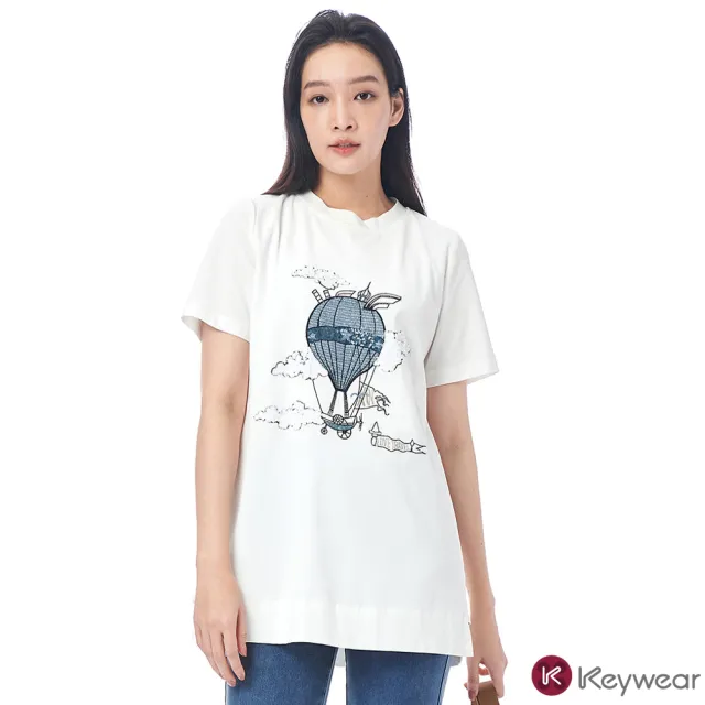 【KeyWear 奇威名品】熱氣球繡花短袖圓領上衣