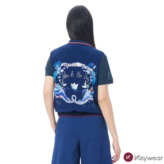 【KeyWear 奇威名品】POLO領拼接條紋設計上衣