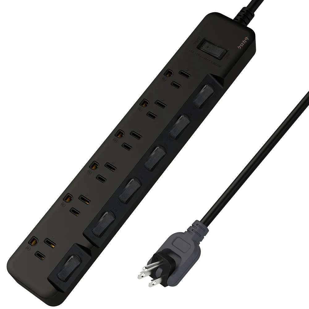 【iPlus+ 保護傘】7切6座3P延長線1.8M-消光黑系列(KU-3766-6-BK)