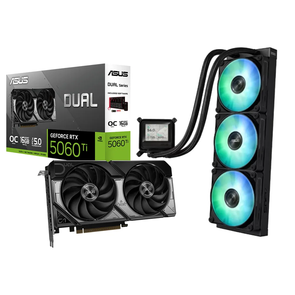【華碩】顯卡+水冷組★Dual RTX 5060 Ti 16GB OC 顯示卡+華碩AYW Gaming LC 360 ARGB LCD 一體式水冷