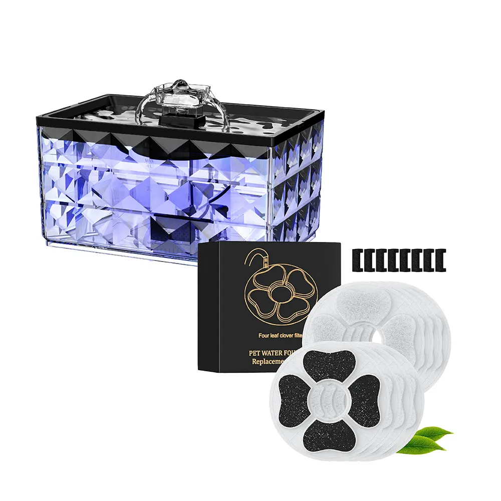 【Petek】水晶寵物飲水機套裝組(JCA22+濾芯8入/盒 大容量4L 大小犬貓多寵家庭通用)