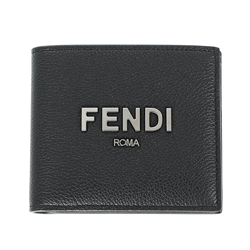 FENDI 芬迪】7M0169 經典素面荔枝牛皮對開錢包短夾(黑色) - momo購物網