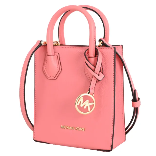 【Michael Kors】簡約LOGO荔枝皮迷你紙袋造型手提兩用包(西柚粉)