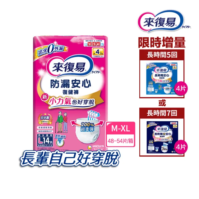 【來復易】防漏安心復健褲復健褲+長時間系列復健褲4片 (M-XL) 箱購(成人紙尿褲/褲型紙尿褲)