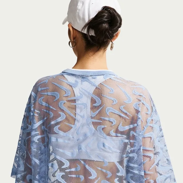 【NIKE 耐吉】短袖上衣 女 AS W NK CHILL WVN LACE JERSEY 運動 休閒 藍色 (IM8388486)