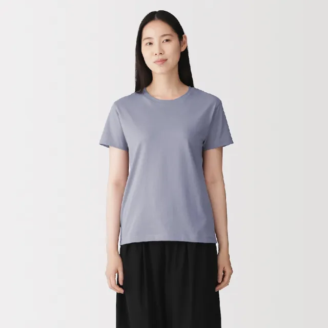 【MUJI 無印良品】女天竺圓領短袖T恤(白色/黑色/磚紅/淺黃/薰衣草紫/黑橫紋/黑紋樣/粉紅紋樣/灰棕紋樣)