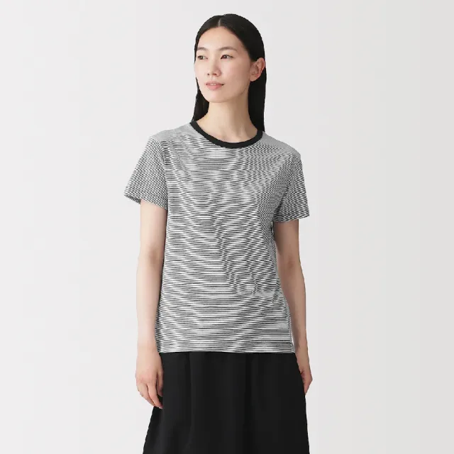 【MUJI 無印良品】女天竺圓領短袖T恤(白色/黑色/磚紅/淺黃/薰衣草紫/黑橫紋/黑紋樣/粉紅紋樣/灰棕紋樣)