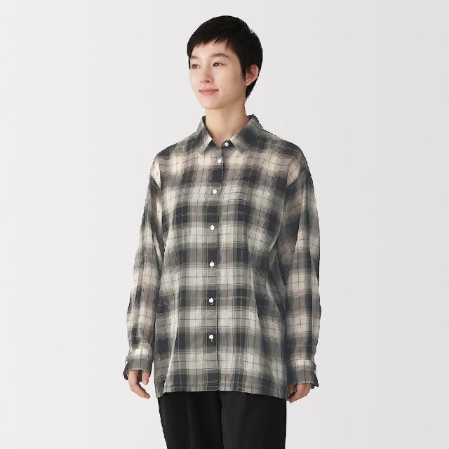 【MUJI 無印良品】女強撚透膚長袖襯衫(深棕/灰格紋/摩卡棕格紋/灰白)