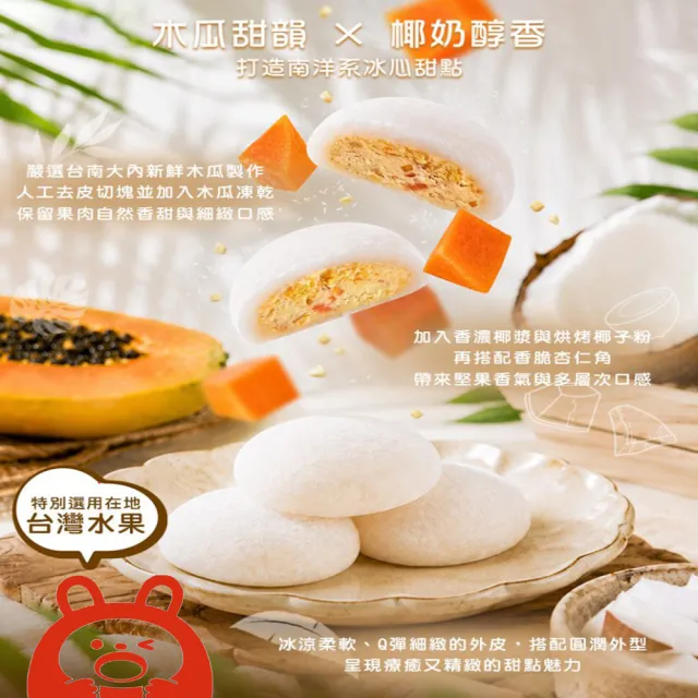 【吉好味】冰心馬卡龍水果雪餅(椰奶木瓜8顆/盒)X8盒+提袋(冰麻糬/大福/和果子/中秋禮盒 禮盒 送禮)