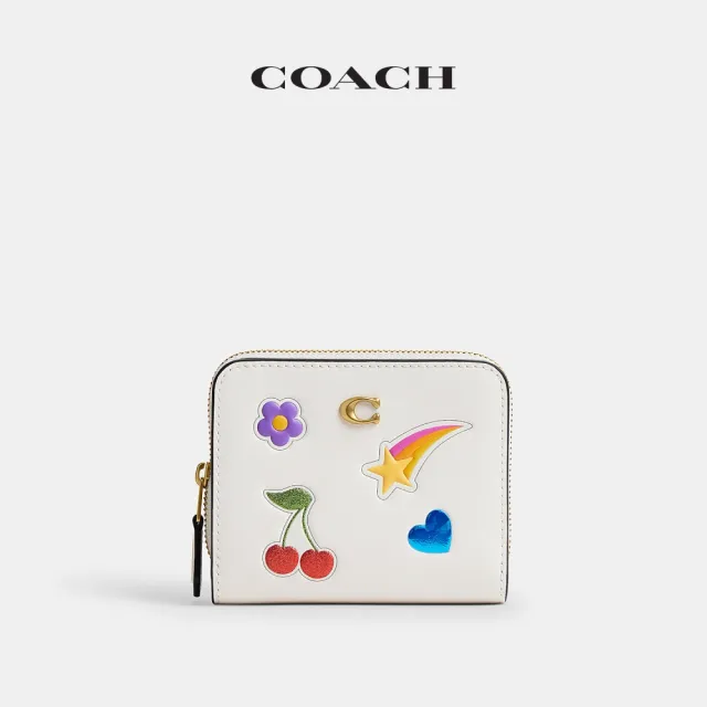 【COACH】蔻馳官方直營 ESSENTIAL 貼紙印花摺疊皮夾 短夾 錢包-B4/粉筆白色 混合色(CCC90)