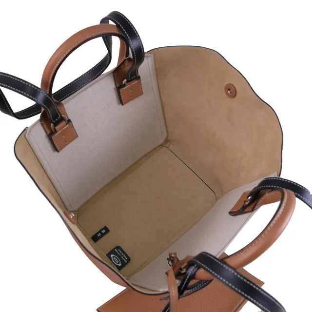 【TOD’S】Double Up 經典撞色牛皮吊飾雙背帶肩背包托特包(米/咖)