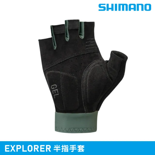 【SHIMANO】半指手套 EXPLORER｜橄欖綠 M-XL (單車手套 自行車手套 露指手套 城市綠洲)