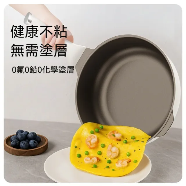 【Quality 聚家】平底鍋 炒菜鍋 裸鈦0塗層 24*8CM 1-2人使用 煎炒鍋 鋼化玻璃蓋 無塗層不粘鍋