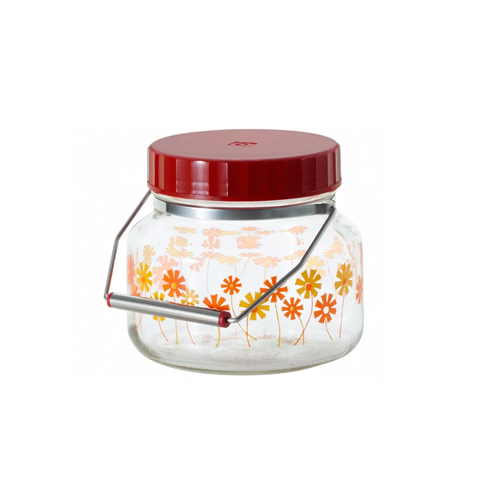 【ADERIA】日本製昭和系列復古花朵梅酒瓶1L-橘菊款(醃漬 梅酒 玻璃)