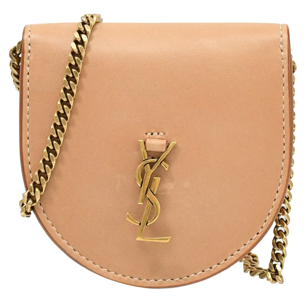 【YSL】Le K Baby Satchel 金屬LOGO超迷你零錢包小廢包斜背包(駝)