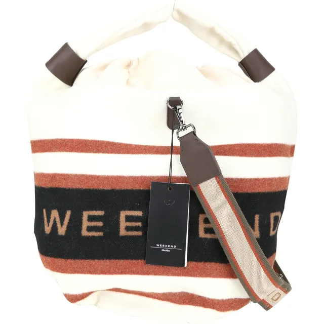 【MaxMara】父親節送禮精選 WEEKEND TEMPIO 字母印花織紋斜背/手提羊毛托特包(米白)
