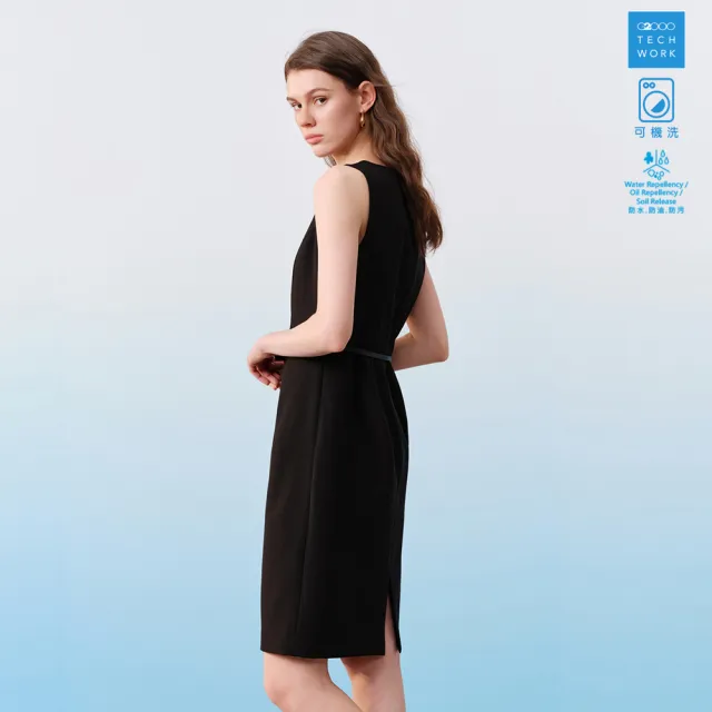 【G2000】女款 U領無袖直筒洋裝附腰帶-黑色(6123118599)