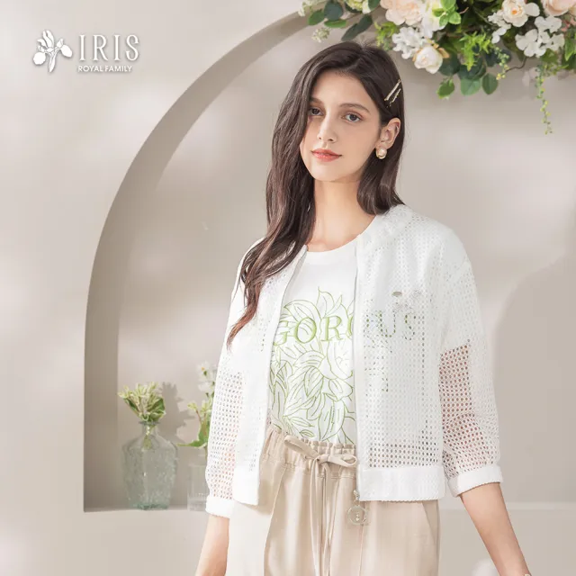 【IRIS 艾莉詩】清透鏤空蕾絲外套-白色(52504)