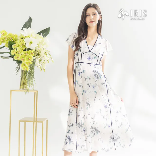 【IRIS 艾莉詩】文藝墨彩印花洋裝-淺卡其(52606)