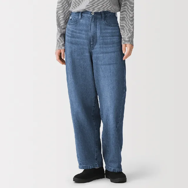 【MUJI 無印良品】女吉貝木棉混丹寧繭型褲(藍色/暗藍)