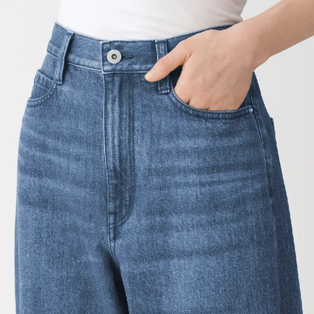【MUJI 無印良品】女吉貝木棉混丹寧繭型褲(藍色/暗藍)