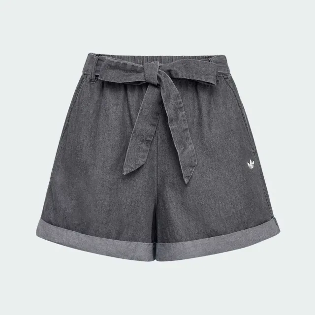 【adidas 愛迪達】Denim Short W 女 短褲 牛仔短褲 休閒短褲 黑 亞版 丹寧 蝴蝶結(LF4601)