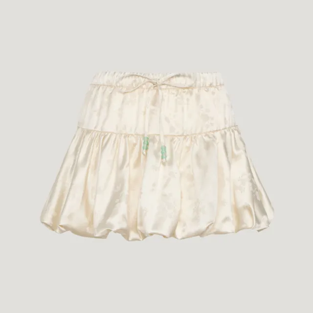 【adidas 愛迪達】Bubble Skirt 女 短裙 泡泡裙 米 奶油白 亞版 垂墜感(KY5749)