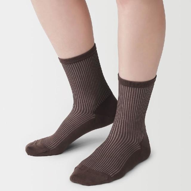 【MUJI 無印良品】女足口柔軟透明感條紋直角襪23-25cm(柔白/黑色/淡棕/棕色)