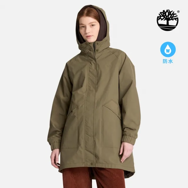 【Timberland】褐綠色寬版防水派克大衣 防水外套 風衣外套  女 (0YH4YAIE)