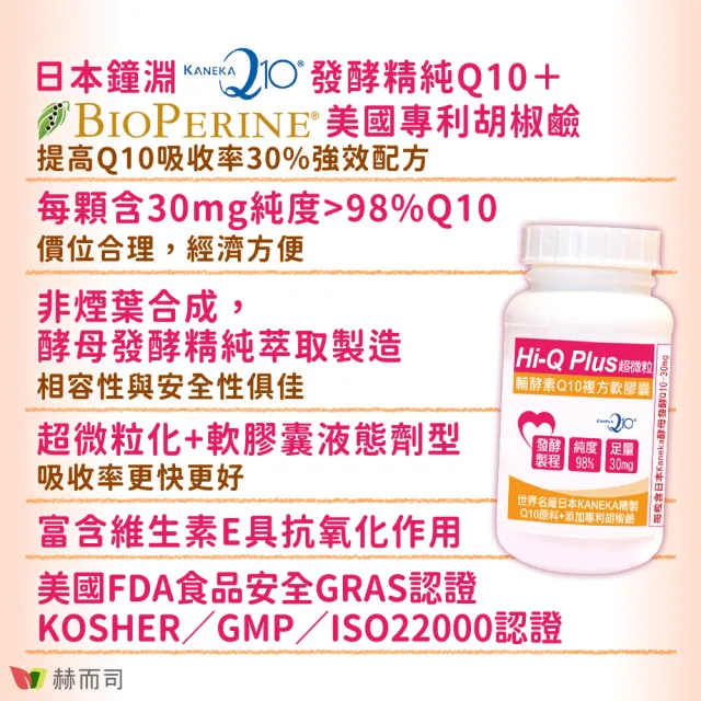 【赫而司】日本天然Q10*4罐(共120顆超微粒98%高純度Q10輔酵素+胡椒鹼+維生素E抗氧化促進新陳代謝)