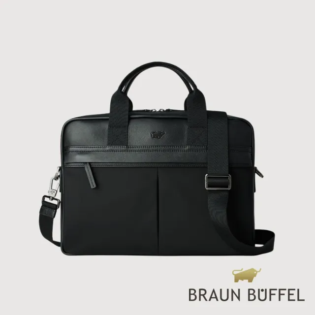 【BRAUN BUFFEL 德國小金牛】雷諾瓦-TW1 公事包-黑色(BF707-67-BK) 男包送禮推薦