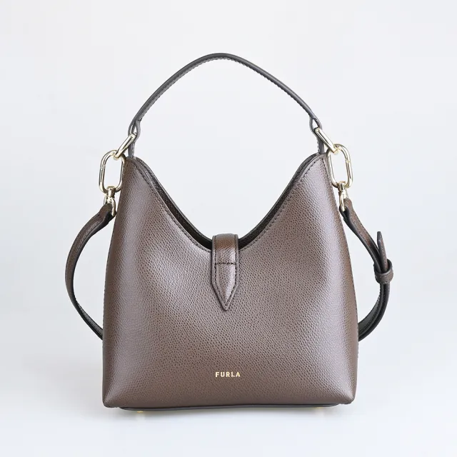 【FURLA 芙拉】FURLA精品小牛皮兩用手提斜背包(迷你/深咖啡)