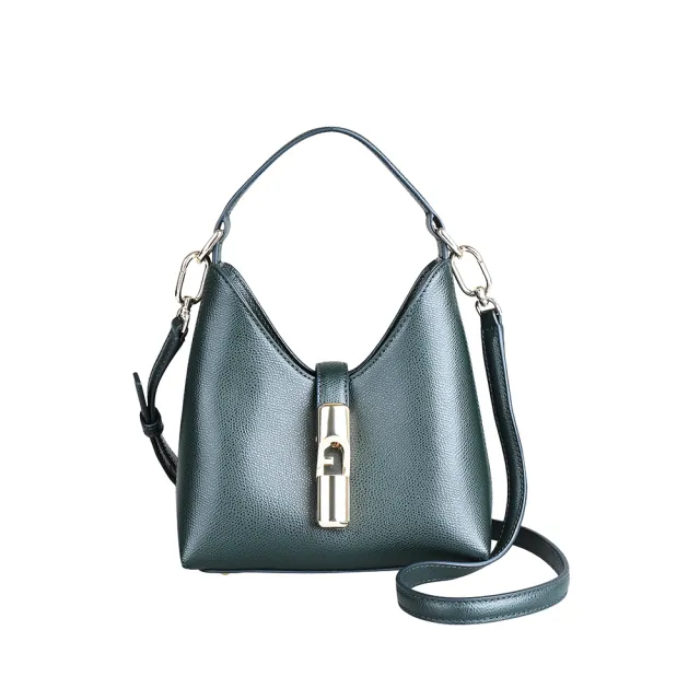 【FURLA 芙拉】FURLA精品小牛皮兩用手提斜背包(迷你/森林綠)