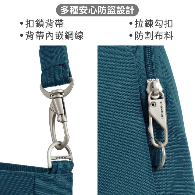 【Travelon】美國 Classic 4層防盜直式斜背包  水鴨綠 / RFID斜背包 側背包 背帶包 防割防搶