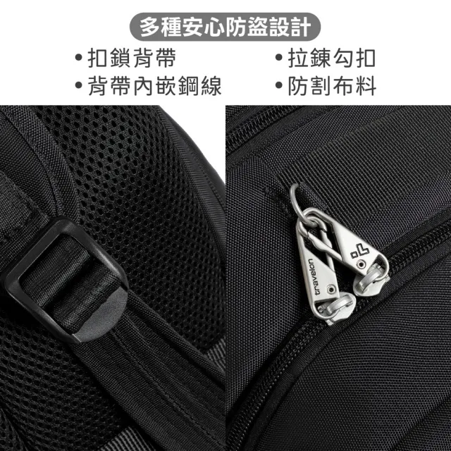 【Travelon】美國 Classic 4層防盜後背包 墨黑 / 出國筆電包 旅行電腦包 防盜電腦包 防割防搶