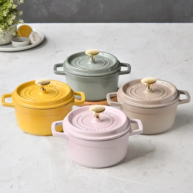 【STAUB】琺瑯鑄鐵鍋雙鍋組16cm-圓鍋+平煎鍋(德國雙人牌集團官方直營)