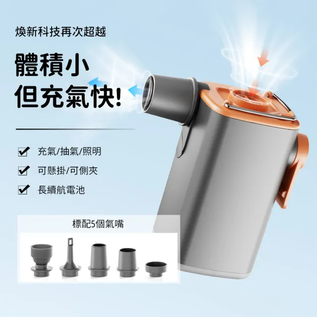 【SUNORO】戶外露營充氣泵 抽充兩用無線氣泵 生火鼓風機 燒烤點火風機 便攜打氣機 真空抽氣泵 LED照明燈