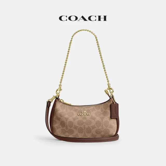 【COACH】蔻馳官方直營 TERI經典 SIGNATURE 迷你斜背手袋 斜背包-IM/棕黃色/棕色(CW323)