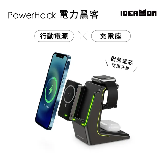 【IDEAMON】電力黑客3in1行動充電座-固態電芯 YT-2201(怪獸選物 Wh標示 可上飛機 防爆 固態行動電源)