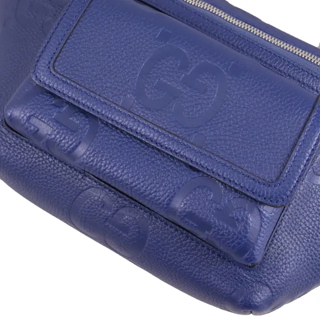 【GUCCI 古馳】JUMBO GG 經典雙Ｇ壓紋三用後背包胸口包腰包(深藍)