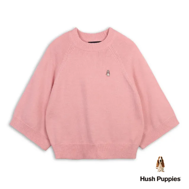 【Hush Puppies】女裝 線衫 素色刺繡小狗七分袖短版線衫 (淺粉紅 / 64213108)